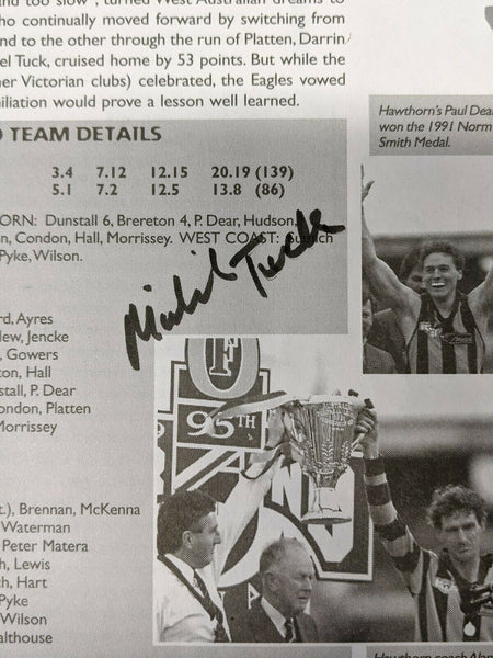 VFL Hawthorn Football Club Signature Michael Tuck on 1991 Premiership Page