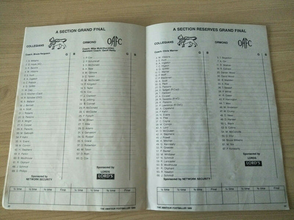 Football 1989 The Amateur League Victoria "A Section" Grand Final, Collegians v Ormond Football program