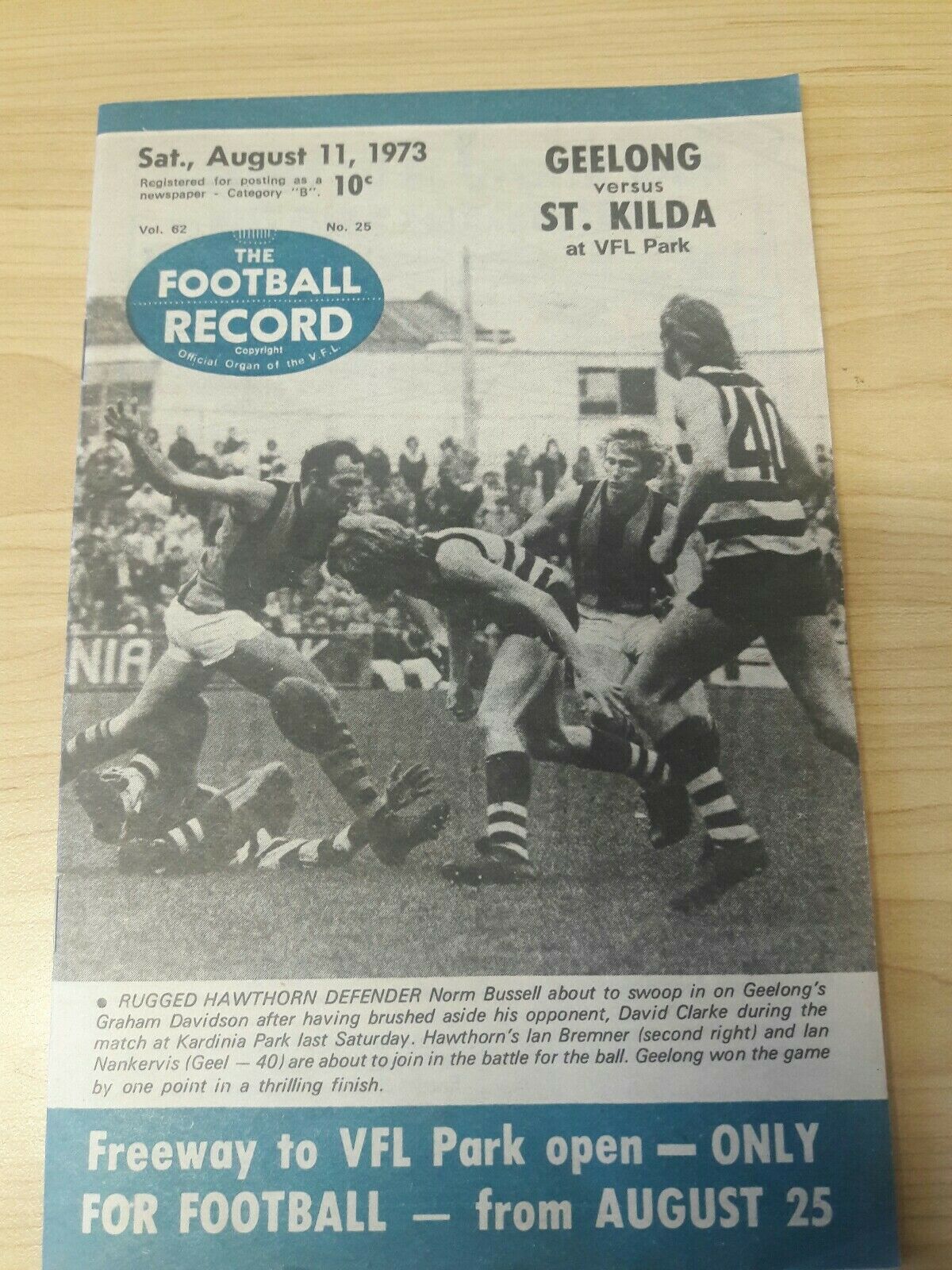 VFL 1973 Football Record August 11 Geelong v St Kilda