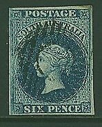 SA Australian States SG 3 6d deep blue four margins Used