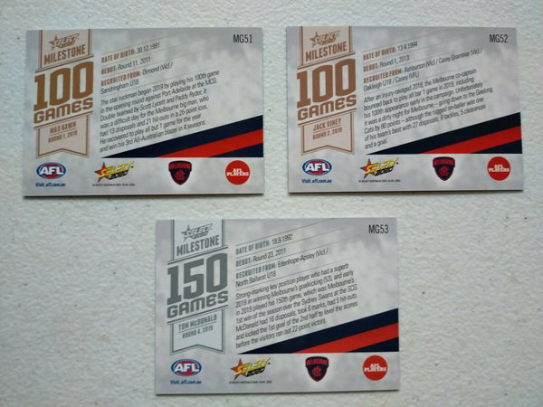 2020 Select Footy Stars Milestones Melbourne Team Set x 3 Cards