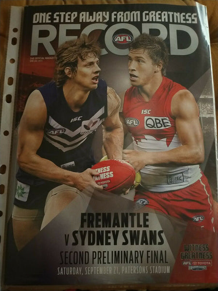 2013 2nd Preliminary Final AFL Football Record Fremantle v Sydney