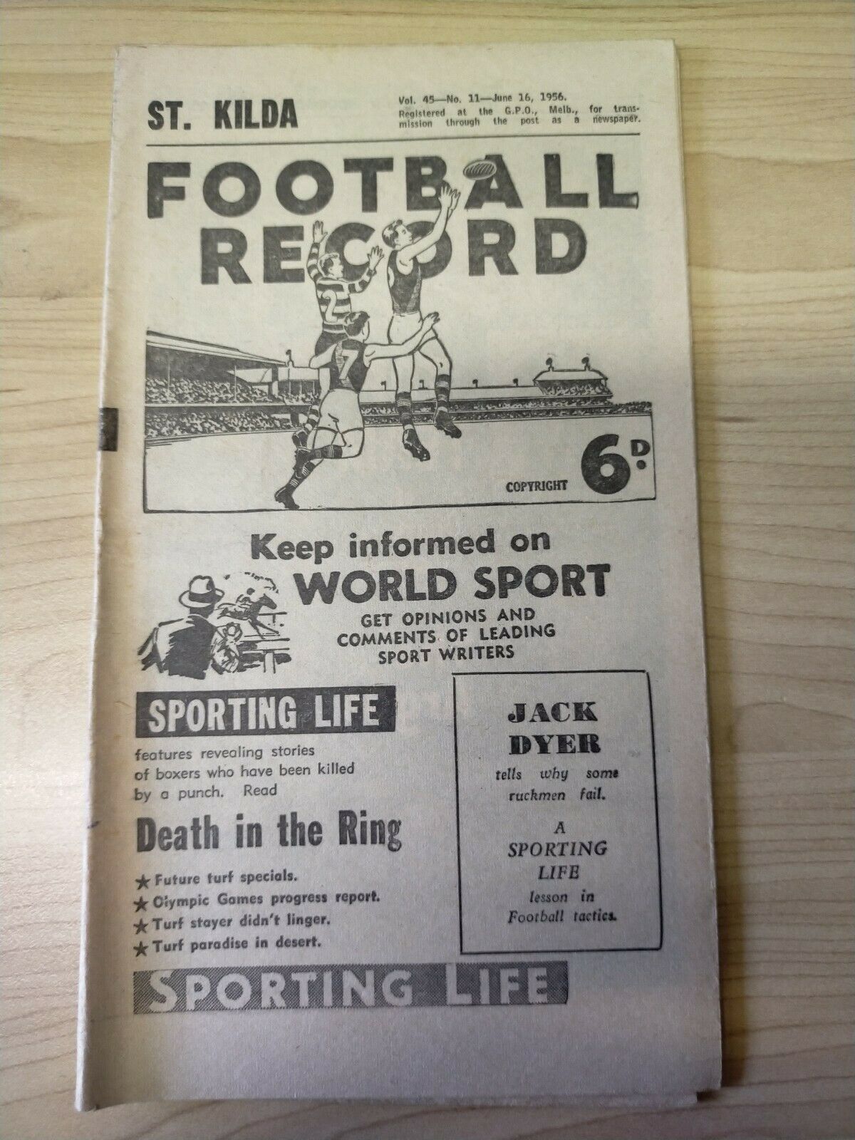 VFL 1956 June 16 Football Record St Kilda v Collingwood
