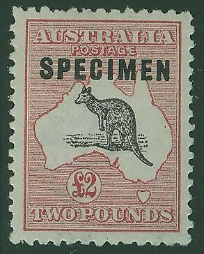 Australia SG 45S £2 Black & Rose Kangaroo 3rd Watermark opt Specimen