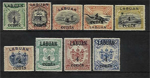 Labuan on North Borneo Malayan States SG 129/37 4c Overprints Set MH