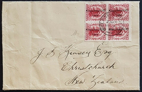 King Edward VII Land NZ New Zealand Antarctic 1909 cover to Kinsey, block of 4