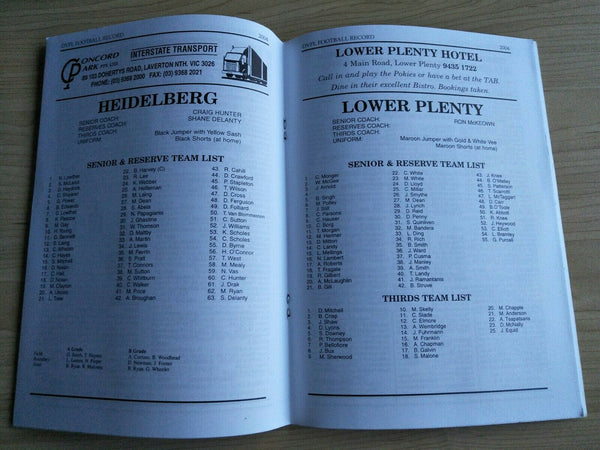 2004 3 July Diamond Valley Football League Football Record Vol. 48, No. 12