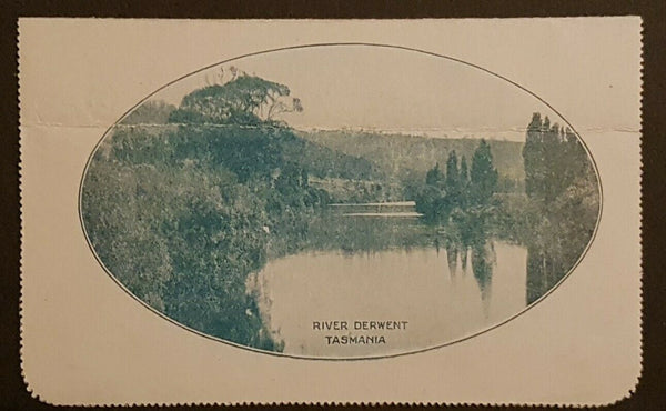 Australia Letter card 1d KGV River Derwent Tas horiz fold, pinhole LC 18-110