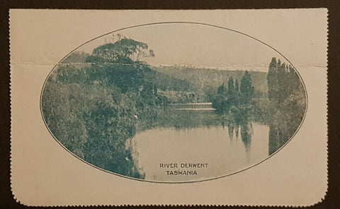 Australia Letter card 1d KGV River Derwent Tas horiz fold, pinhole LC 18-110