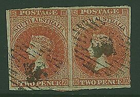 SA Australian States SG 2 2d rose-carmine imperforate pair Used