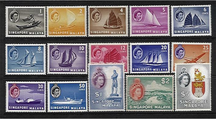 Singapore SG  38/52 QEII set of 15 to $5 MUH