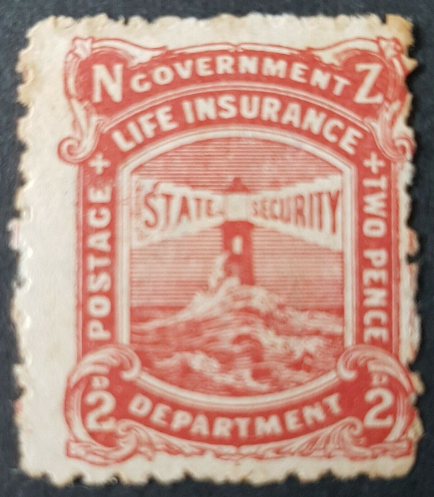 NZ New Zealand 2d Government Insurance Lighthouse SG L21 MUH Stained