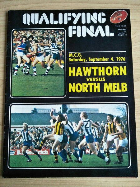 VFL 1976 Qualifying Final Football Record Hawthorn v North Melbourne with Ticket