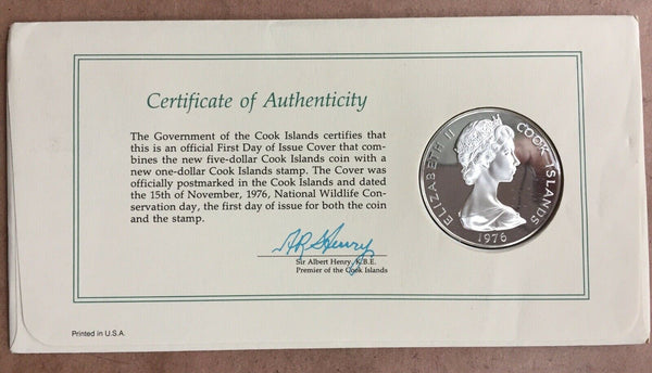Cook Island 1976 Silver $5 Bird PNC