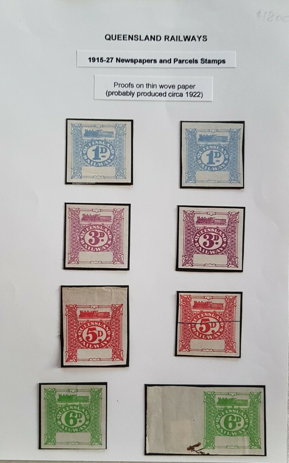 Queensland Railways, selection of 14 rare plate proofs from gold medal exhibit.