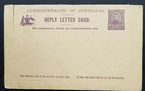 Australia Reply Letter card 1d fullface KGV Redgum Vic, Queens Gardens Perth