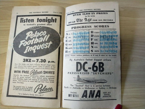 VFL 1955 June 4 Football Record Collingwood v Geelong