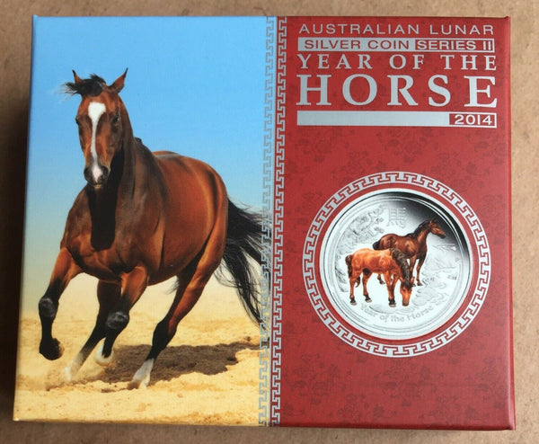 2014 $1 Year Of The Horse Coloured One Ounce Silver Proof Coin