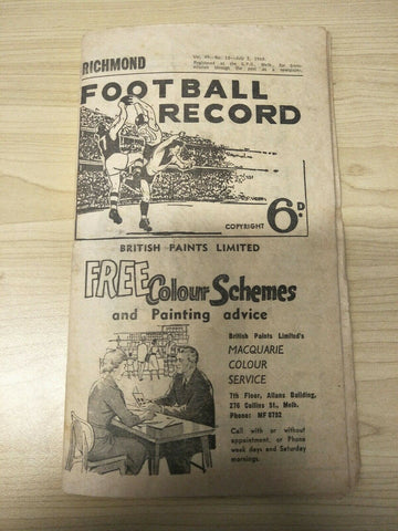 VFL 1960 July 2 Football Record Richmond v Collingwood