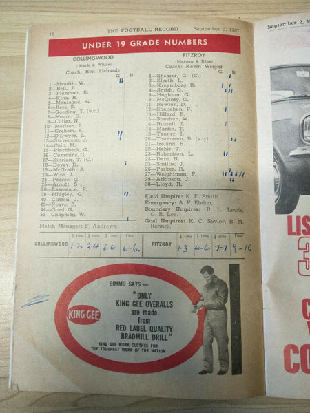 VFL 1967 September 2 Football Record 1st Semi Final Geelong v Collingwood