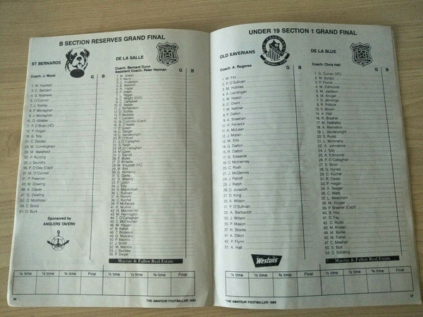 Football 1989 The Amateur League Victoria "A Section" Grand Final, Collegians v Ormond Football program