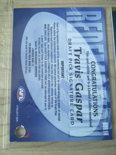 2000 Select Draft Pick Signature Card Travis Gaspar West Coast