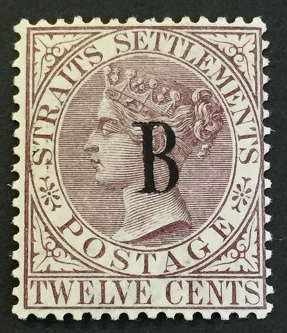 Thailand, British P.O. in Siam B on Straits Settlements 12c Purple SG 22 Mint