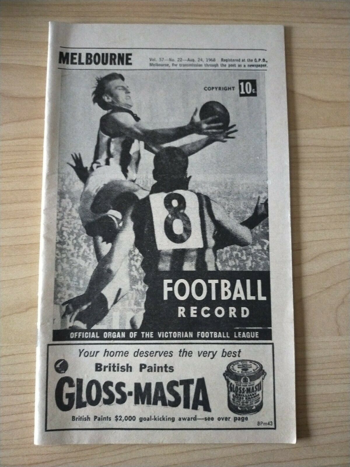 VFL 1968 August 24 Football Record Melbourne v Collingwood