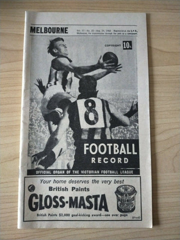 VFL 1968 August 24 Football Record Melbourne v Collingwood