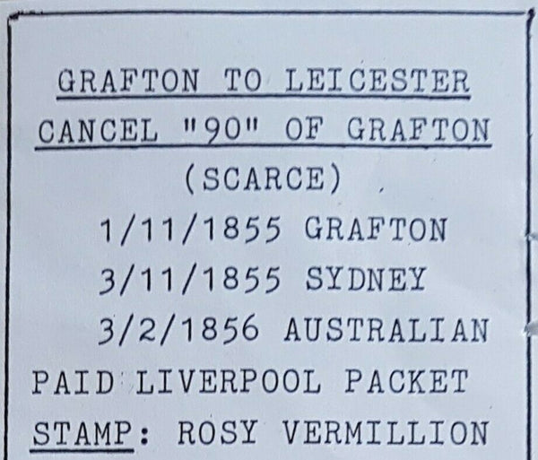 NSW- GB 1/-  Diadem SG99 entire Grafton 1-11-1855 to Liverpool Australian Packet