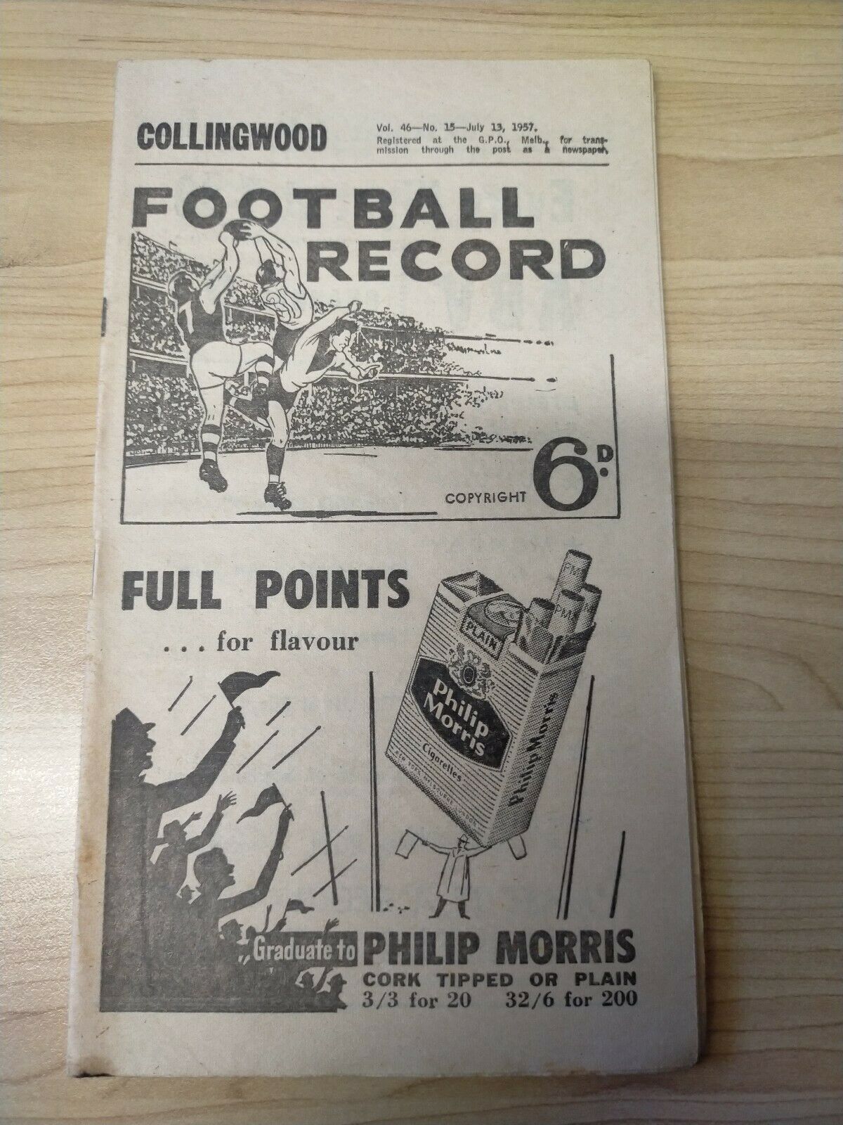 VFL 1957 July 13 Football Record Collingwood v Melbourne