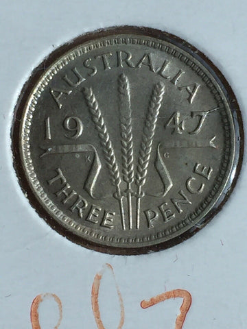 Australia 1947 Threepence 3d Extended ‘7’ Variety Uncirculated