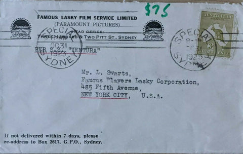 Australia 3d Kangaroo 1923 Paramount Films advertising Cover Sydney to USA