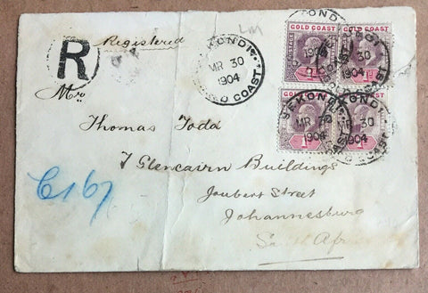 Gold Coast 1904 King Edward VII Registered Cover Sekondi to Johannesburg