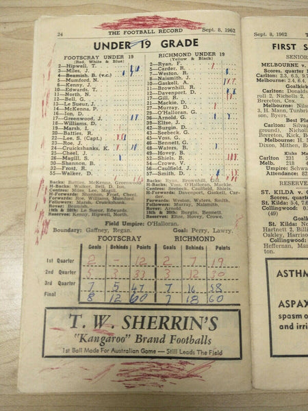 VFL 1962 September 8 Football Record 2nd Semi Final Essendon v Geelong