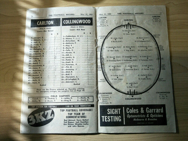 VFL 1968 May 25 Football Record Carlton v Collingwood