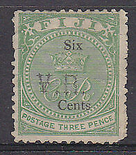 Fiji Pacific Islands SG 17 6c on 3d green Mint no gum Corner missing