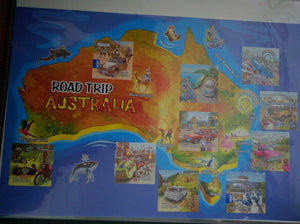 Australia SES Souvenir Sheet  Road Trip motorbikes cars whales trams maps reptil