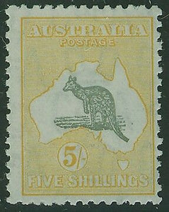 Australia SG 135 Kangaroo C of A Watermark 5/- grey & yellow MUH Stamp