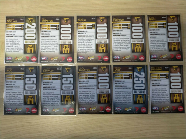 2016 Select Milestones Hawthorn Team Set Of 10 Cards