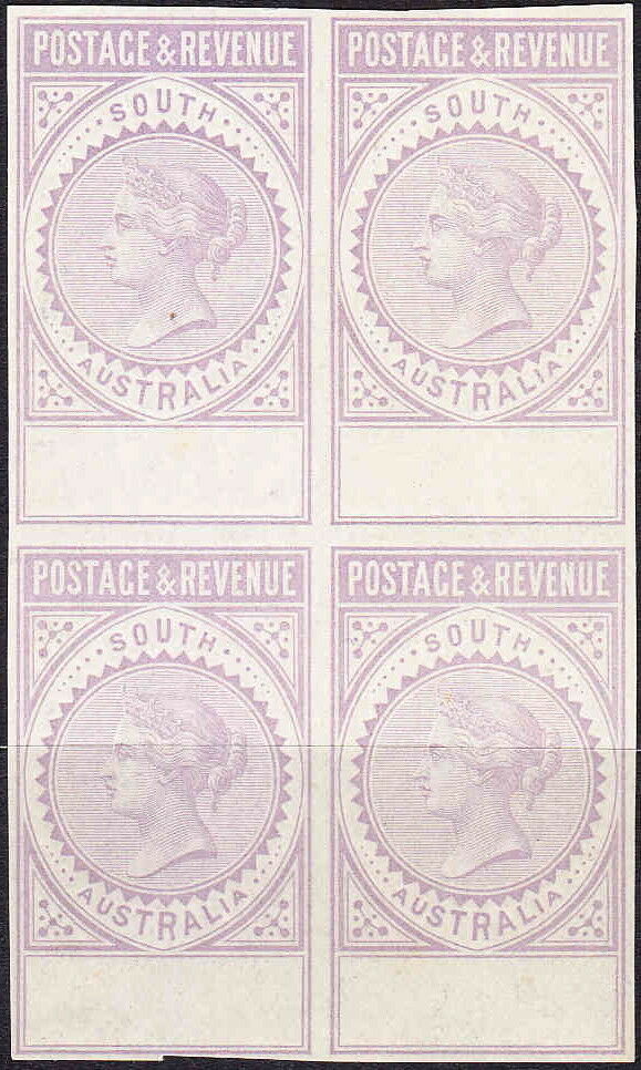 SA Australian States 1886 Long Tom Plate Proof Block of 4 Imperf (2 MUH, 2 MLH)