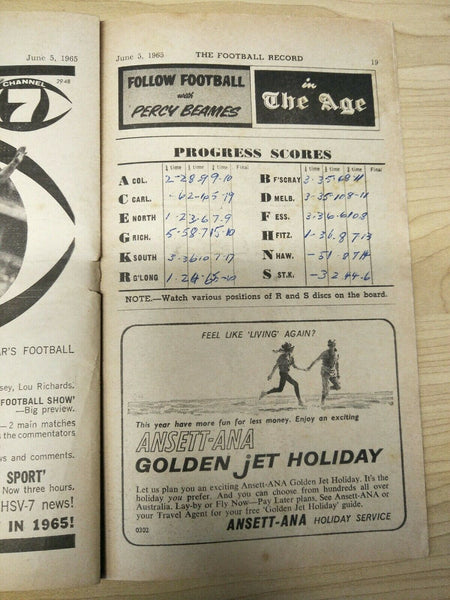 VFL 1965 June 5 Football Record Collingwood v Footscray