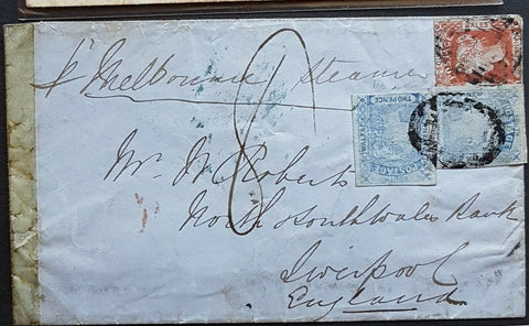 NSW Sydney ship letter De 21 1853 Melbourne Steamer - Liverpool GB. SG 49, 2x52