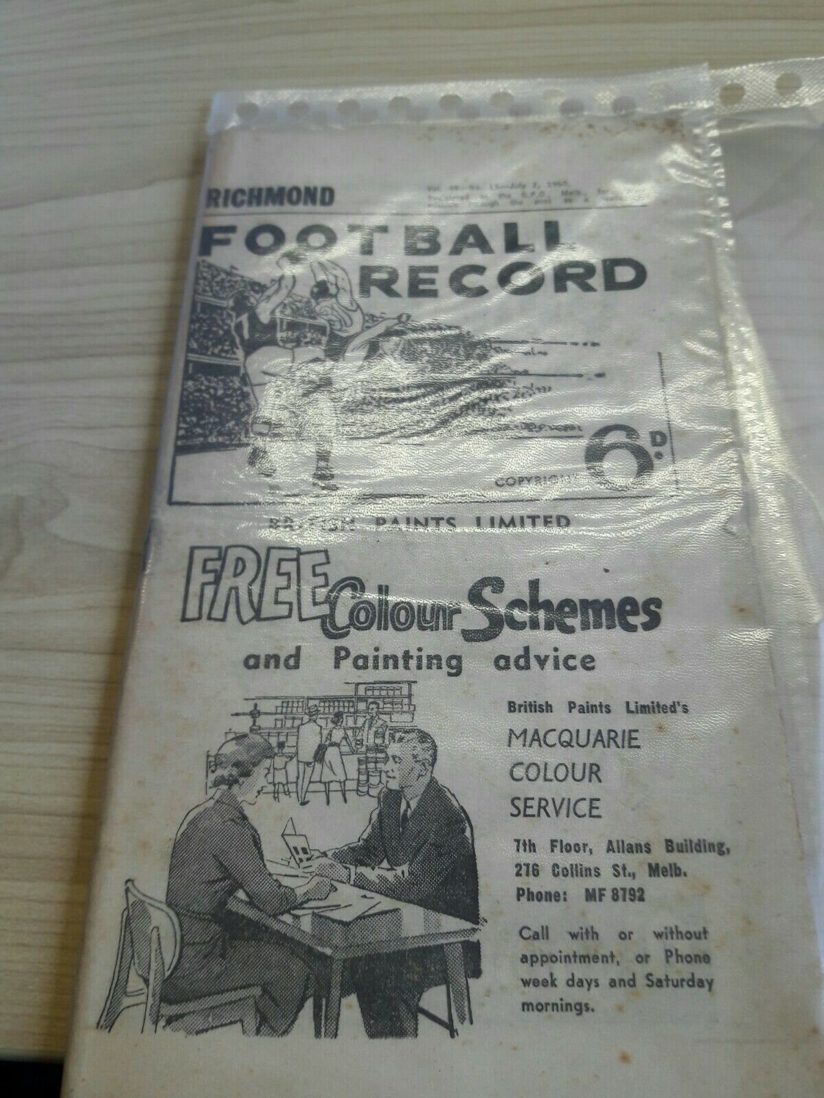 Richmond Vs Collingwood 1960 Footy Record