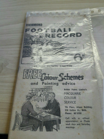 Richmond Vs Collingwood 1960 Footy Record