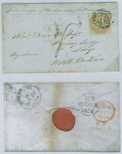 Tasmania Australian States 1854 4d red orange Courier SG 8, on cover to England
