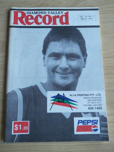Football 1992 9th May Diamond Valley Football League Football Record Vol. 36, No. 5