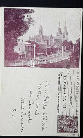 SA South Australia Australian States 1909 1d Sepia Postcard Anglican Cathedral