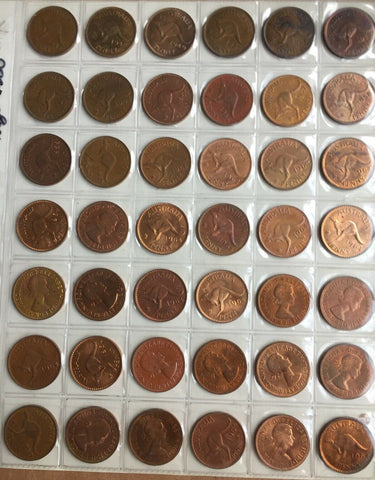 Australia Pennies, 1d, Penny 1947 to 1964 Uncirculated to BU Condition 42 Coins