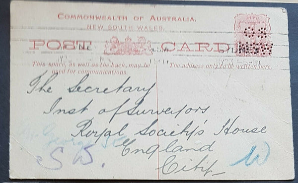 NSW Australia 1d Arms Post Card perforated OS from Museum similar to HG 30 used